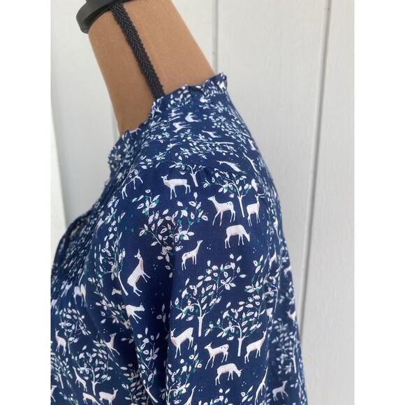 J. Crew Women's Blouse Navy Blue Deer Print Button Woodland Popover Size 00 - Picture 9 of 15